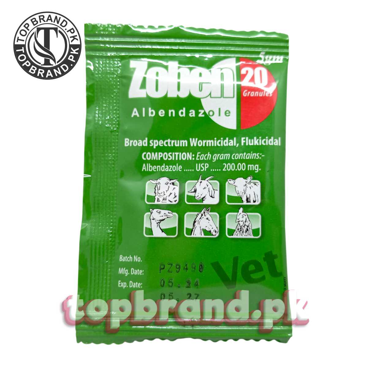 Zoben 20 (Albendazole) 5g Sachet – Effective Dewormer for Livestock & Poultry