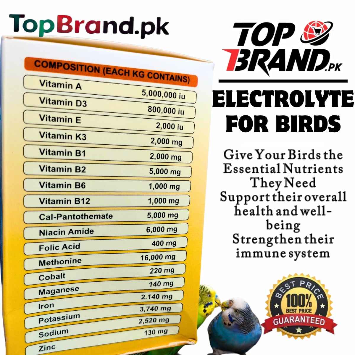 Bird Electrolytes with Glucose, Vitamins, Minerals & Amino Acids