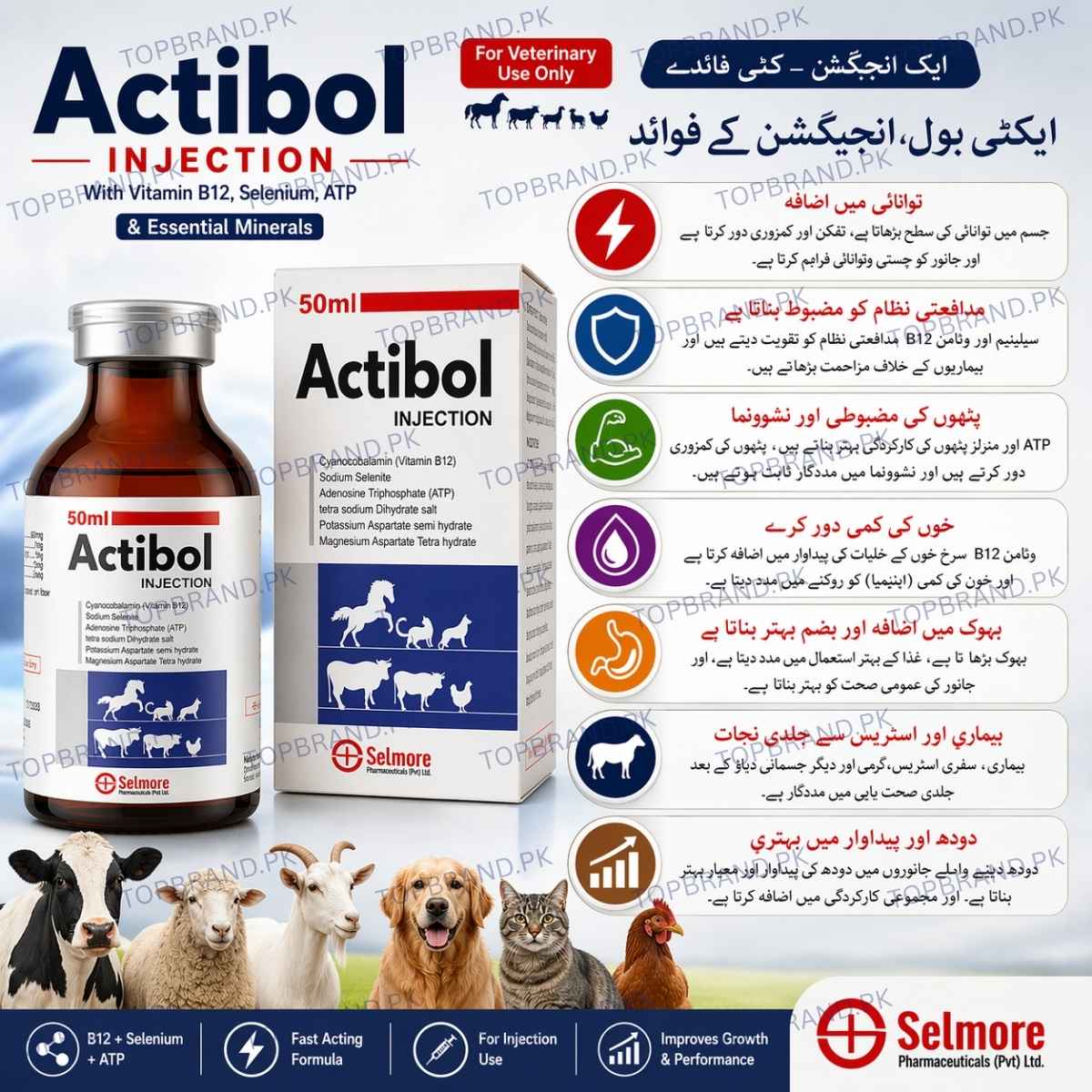 Actibol 50ml Vitamin B12 + Selenium + ATP Veterinary Injection