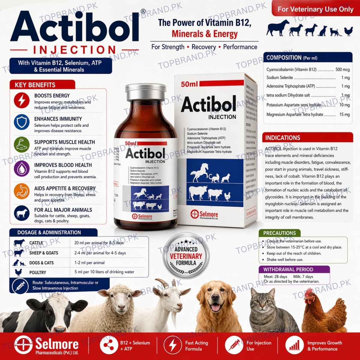 Actibol 50ml Vitamin B12 + Selenium + ATP Veterinary Injection