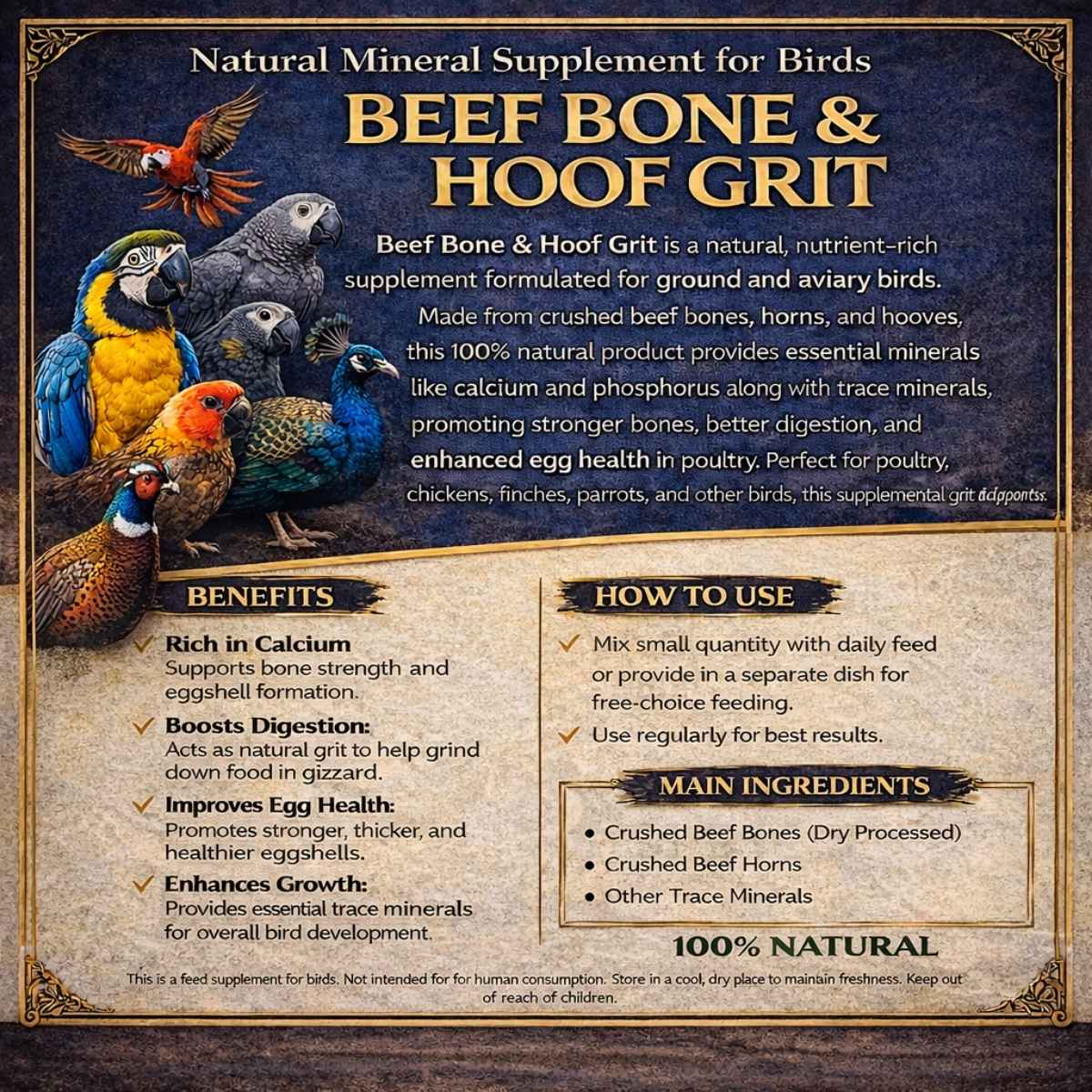 Beef Bone & Hoof Grit for Birds – Natural Calcium & Mineral Supplement