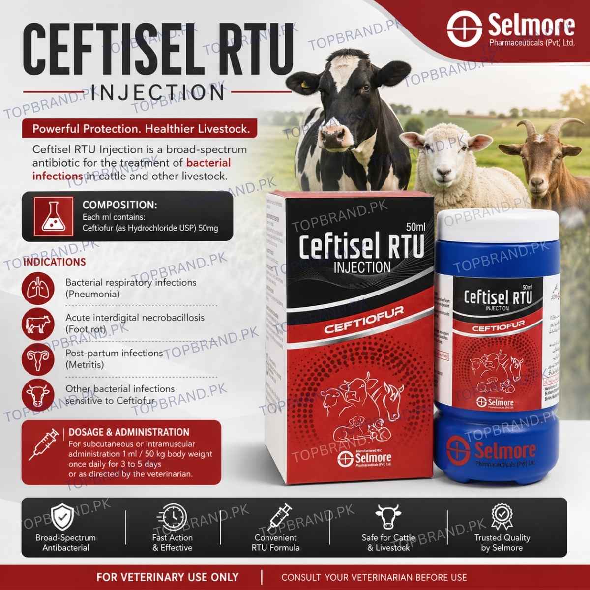 Ceftisel RTU Injection 50ml – (Ceftiofur Hydrochloride)