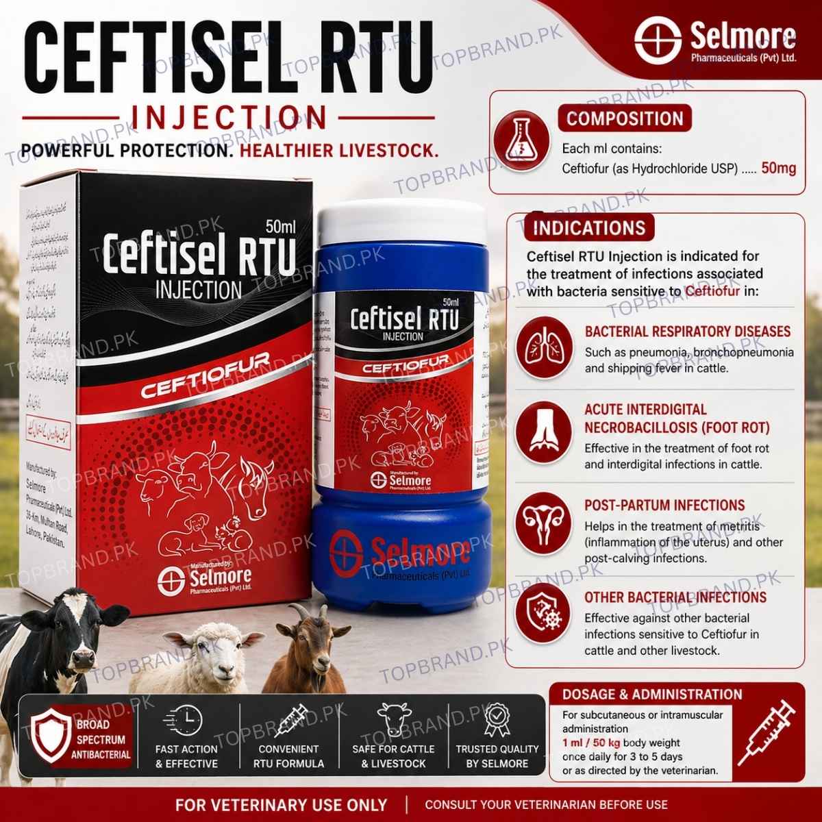 Ceftisel RTU Injection 50ml – (Ceftiofur Hydrochloride)