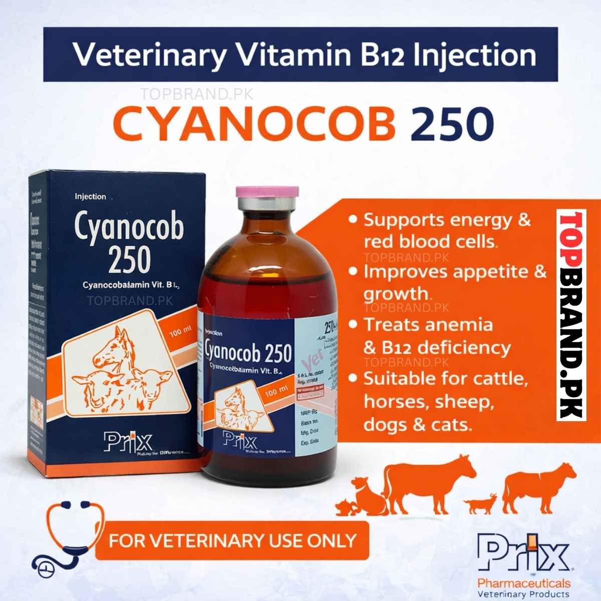 Cyanocob 250 Injection 100ml (Cyanocobalamin Vitamin B12 Veterinary)