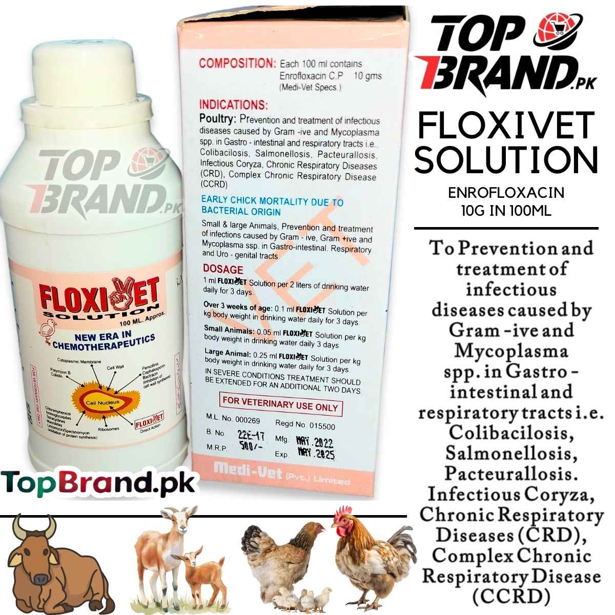 Floxivet (Enrofloxacin) Ultimate Antibacterial Treatment for Livestock & Poultry