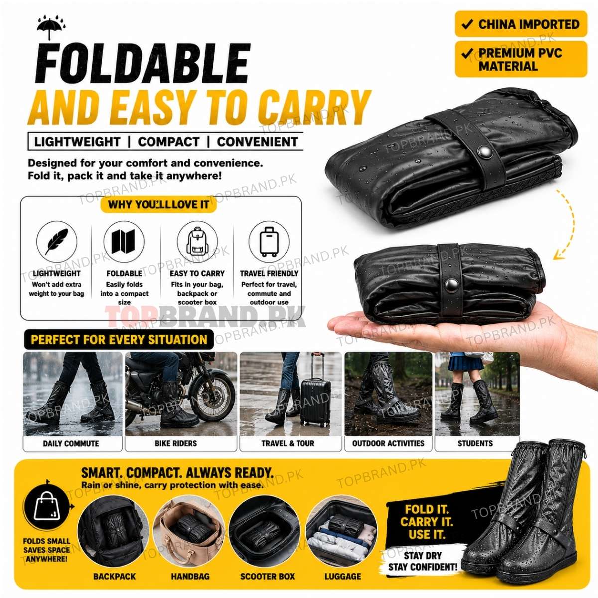 Rain Shoe Cover Waterproof PVC – Anti-Slip Reusable Boot Cover for Bikes & Travel (Black)