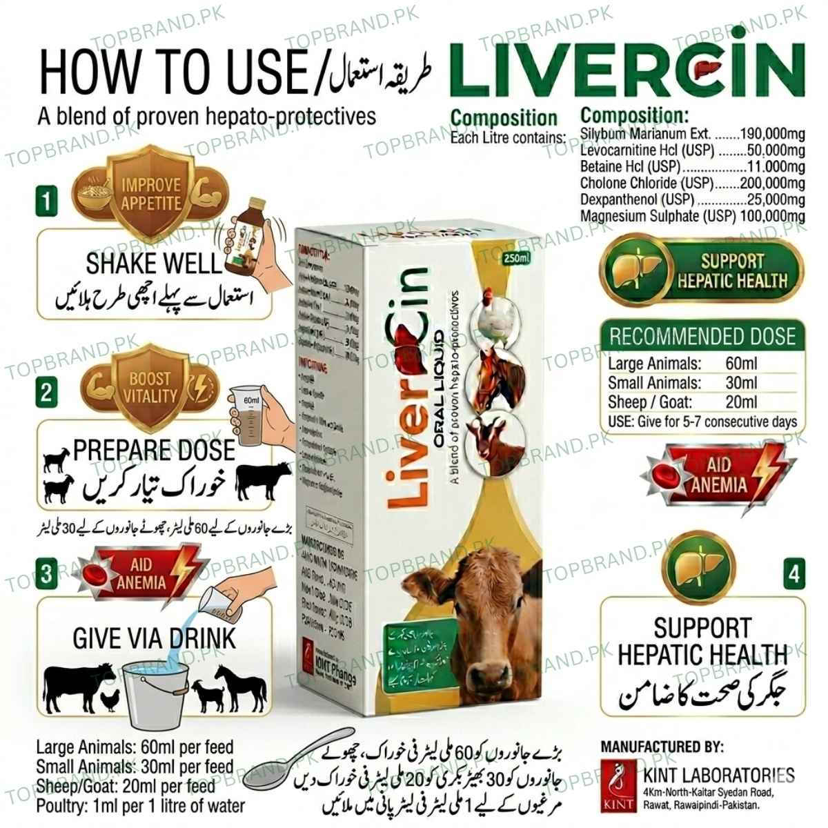 Livercin Oral Liquid 250ml – Advanced Liver Support for Livestock & Poultry