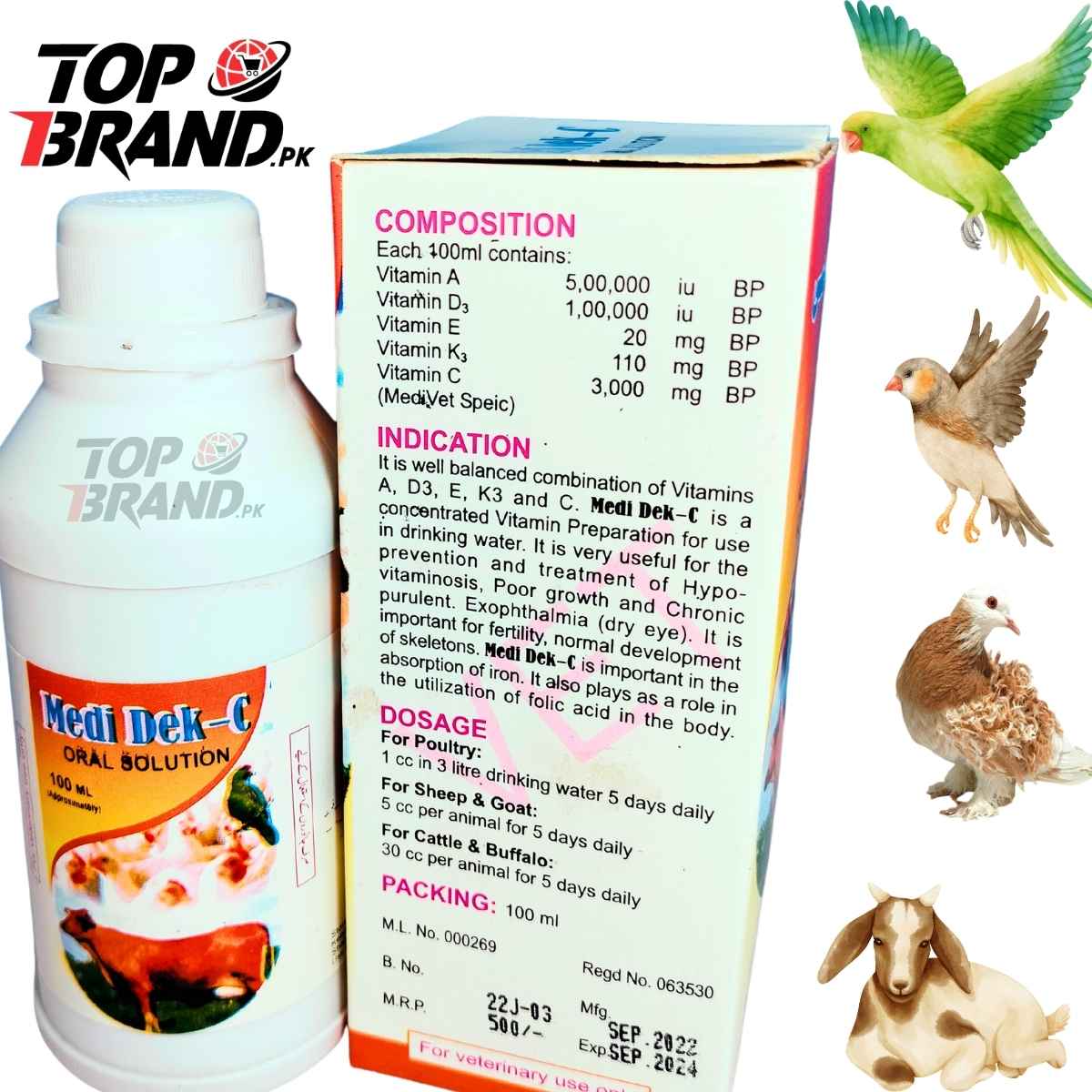 Medi Dek-C – Vitamin A, D3, E, K3 & C Formula for Livestock & Poultry