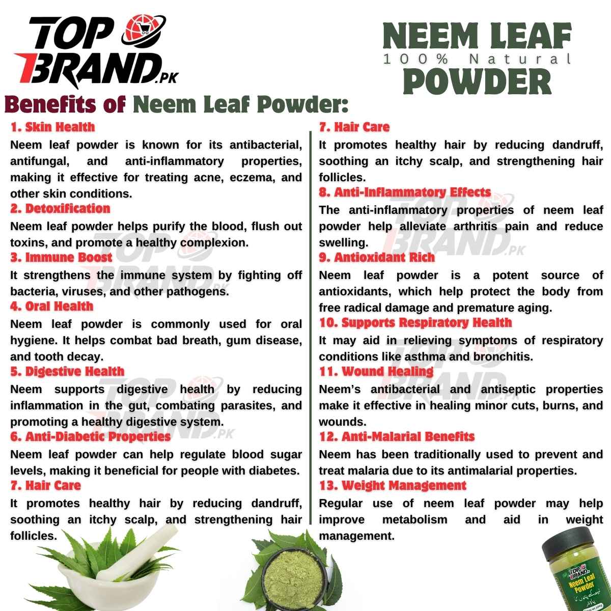 100% Pure Neem Leaf Powder for Skin, Hair, and Immunity