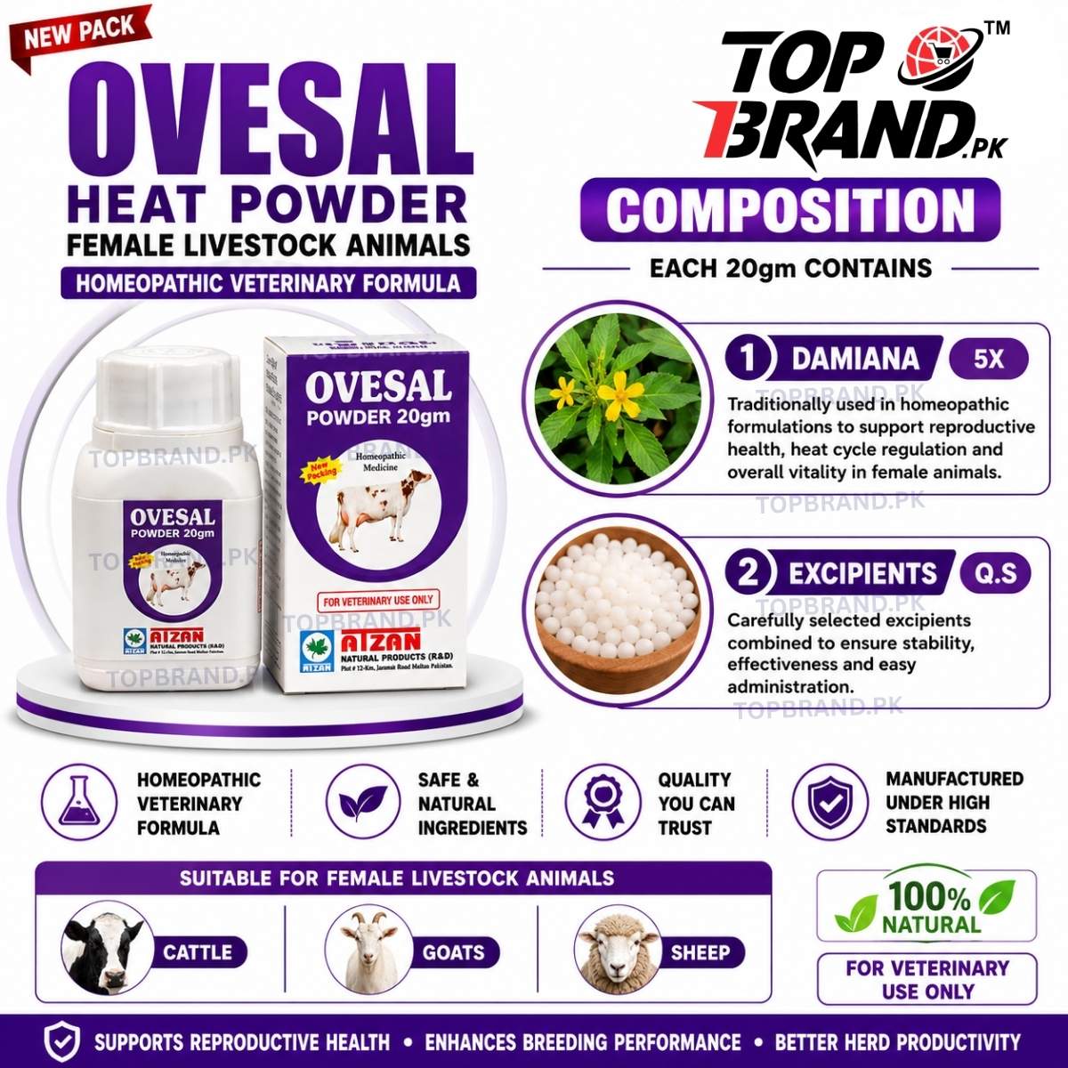 Ovesal 20g Heat Powder for Female Livestock Animals