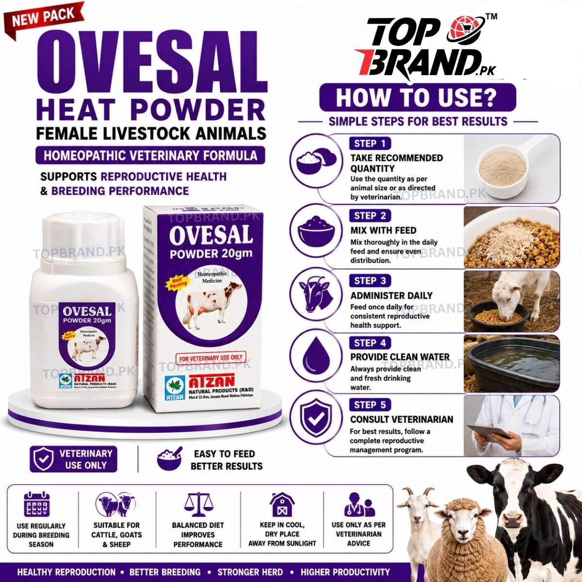 Ovesal 20g Heat Powder for Female Livestock Animals