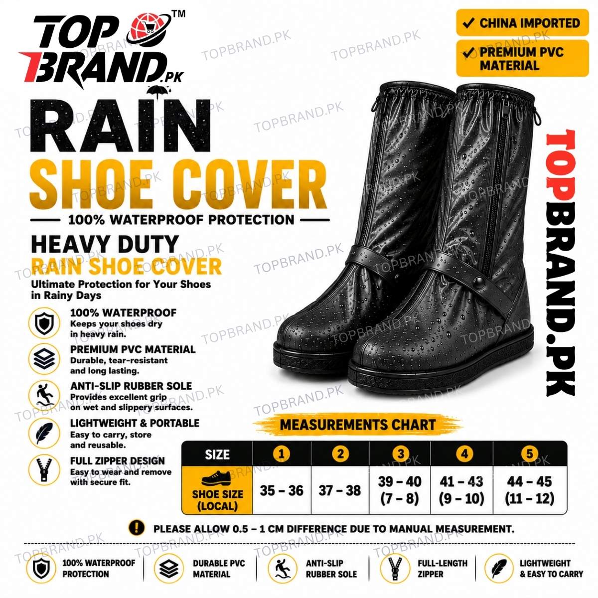 Rain Shoe Cover Waterproof PVC – Anti-Slip Reusable Boot Cover for Bikes & Travel (Black)