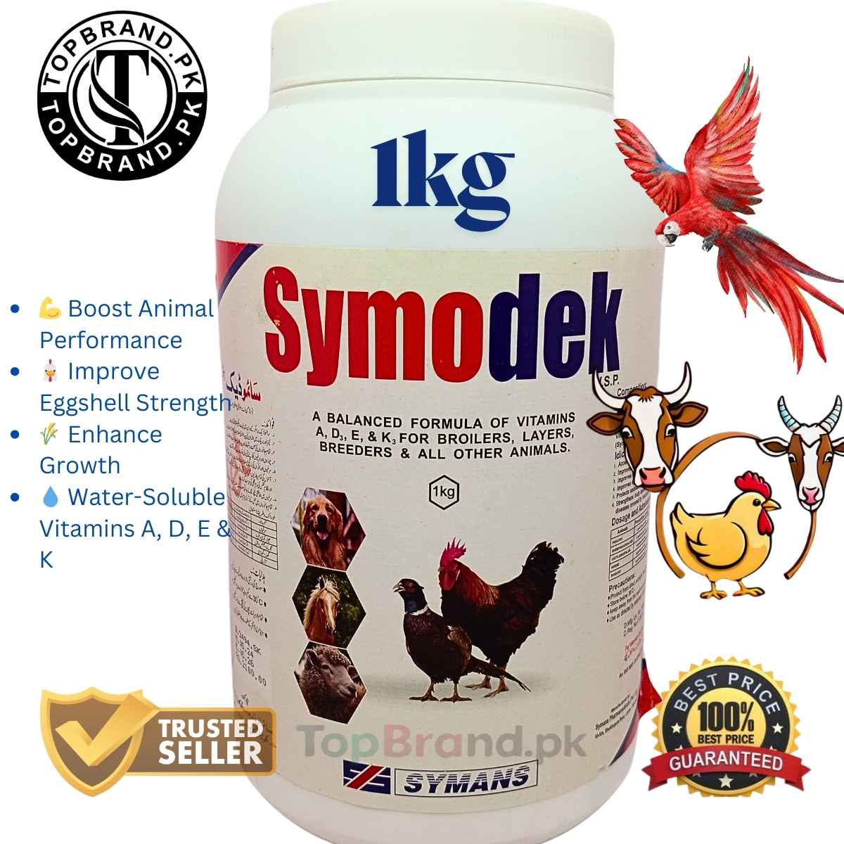 Symodek ADEK Supplement
Poultry Growth Enhancer
Bird Egg Production Booster
Livestock Nutritional Supplement
ADEK for Parrots and Finches
Animal Health and Immunity Support
Fertility and Hatchability Enhancer
Intestinal Health for Poultry
Pregnancy Care for Livestock
Symodek Vitamin Supplement