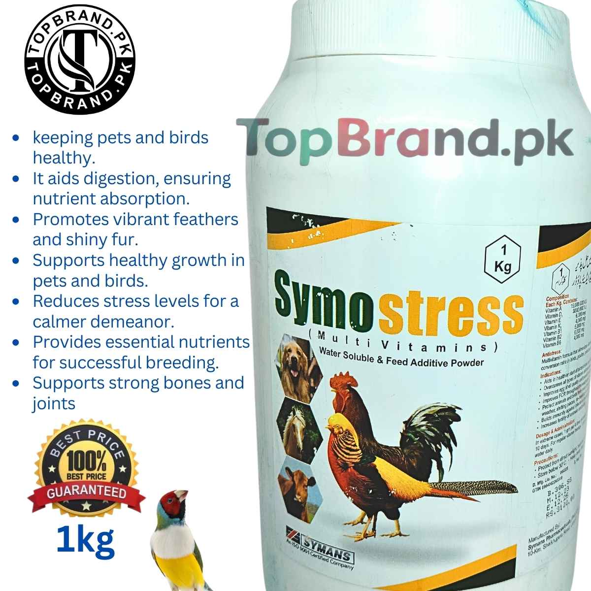Symostress Multivitamin
Bird and Animal Supplements
Stress Relief for Animals
Multivitamin for Poultry
Fancy Bird Multivitamin
Vitamin Boost for Livestock
Animal Health Supplement
Immunity Support for Birds
Stress Management for Animals
Growth Enhancer for Animals