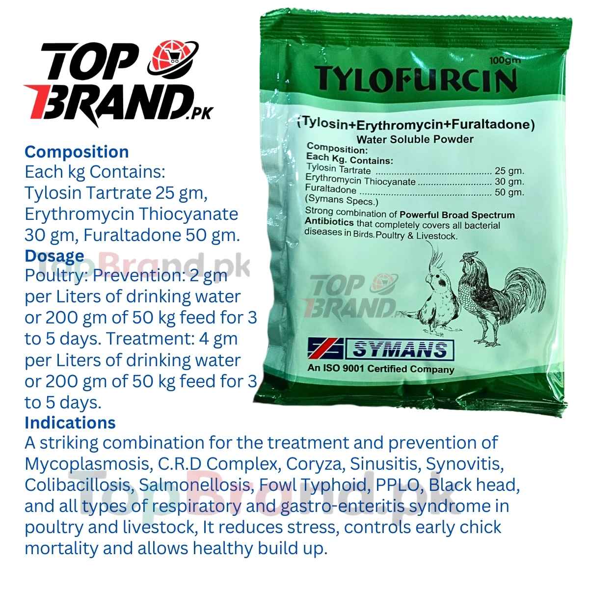Symans Tylofurcin – (Tylosin Tartrate + Erythromycin Thiocyanate + Furaltadone) for poultry and live stock