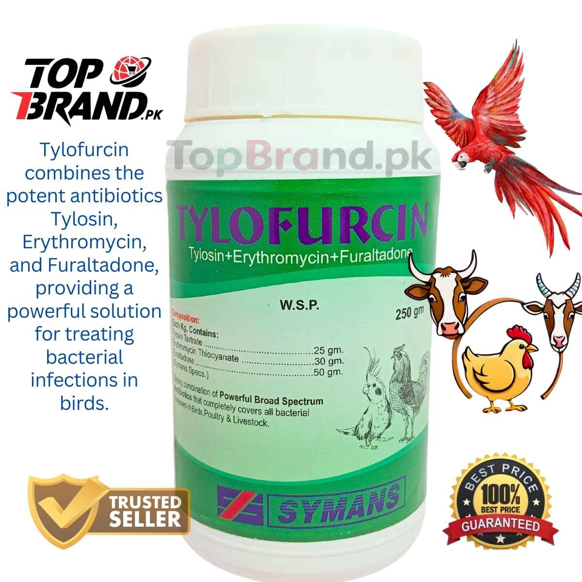 Symans Tylofurcin – (Tylosin Tartrate + Erythromycin Thiocyanate + Furaltadone) for poultry and live stock