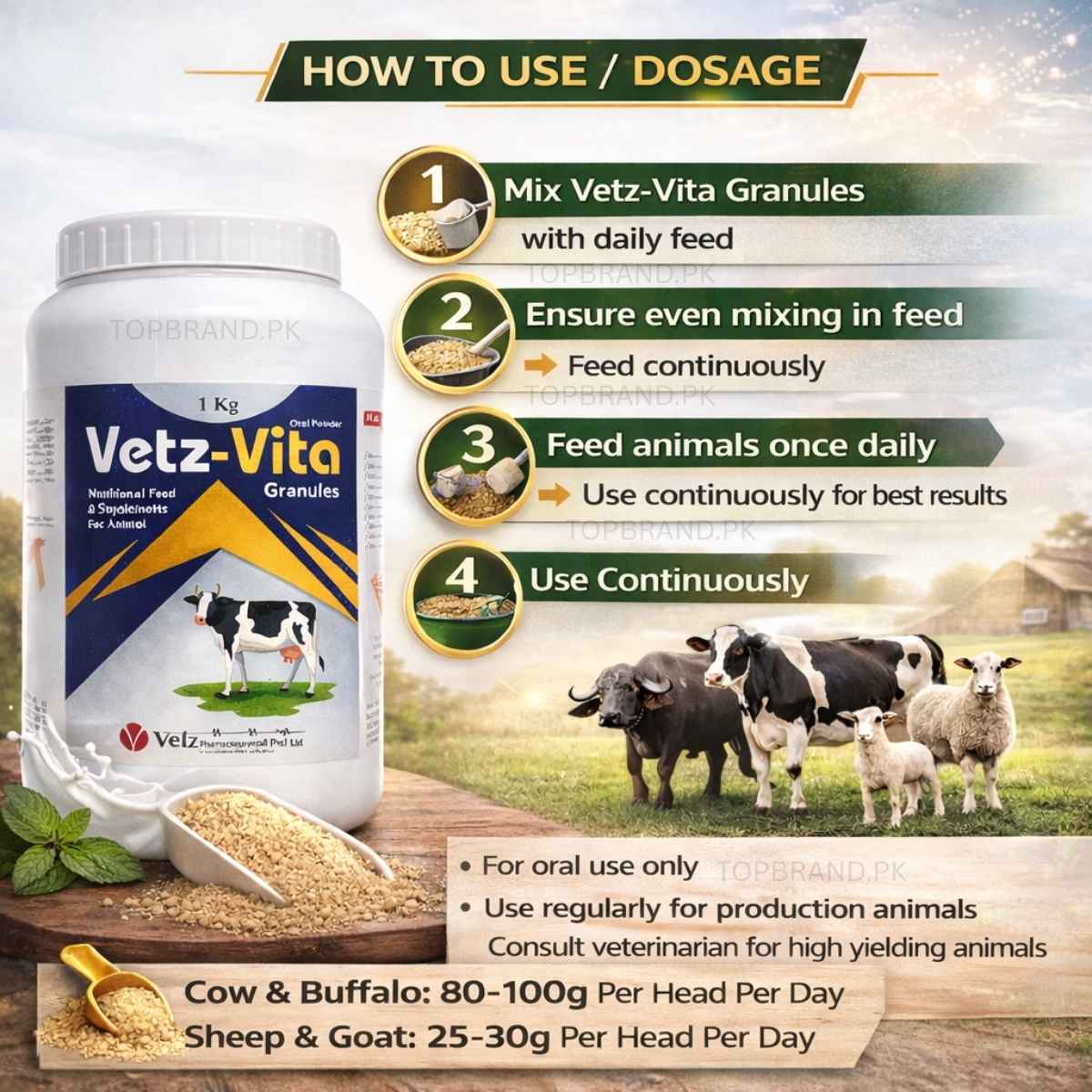 Vetz-Vita Granules (1kg) – Livestock Vitamin & Mineral Feed Supplement