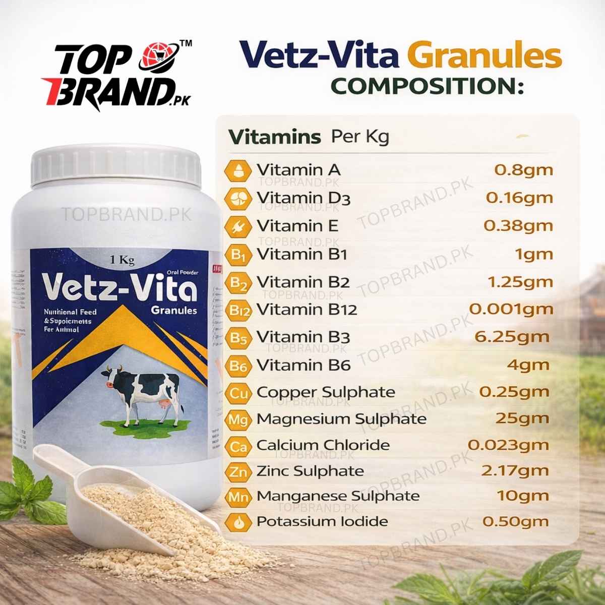 Vetz-Vita Granules (1kg) – Livestock Vitamin & Mineral Feed Supplement