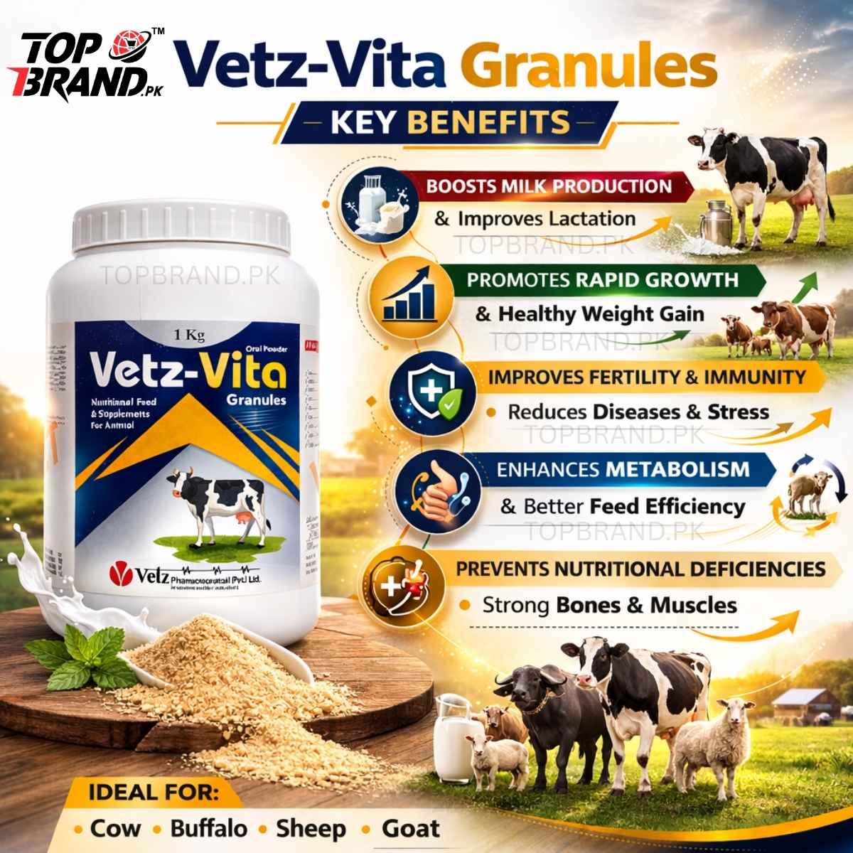 Vetz-Vita Granules (1kg) – Livestock Vitamin & Mineral Feed Supplement