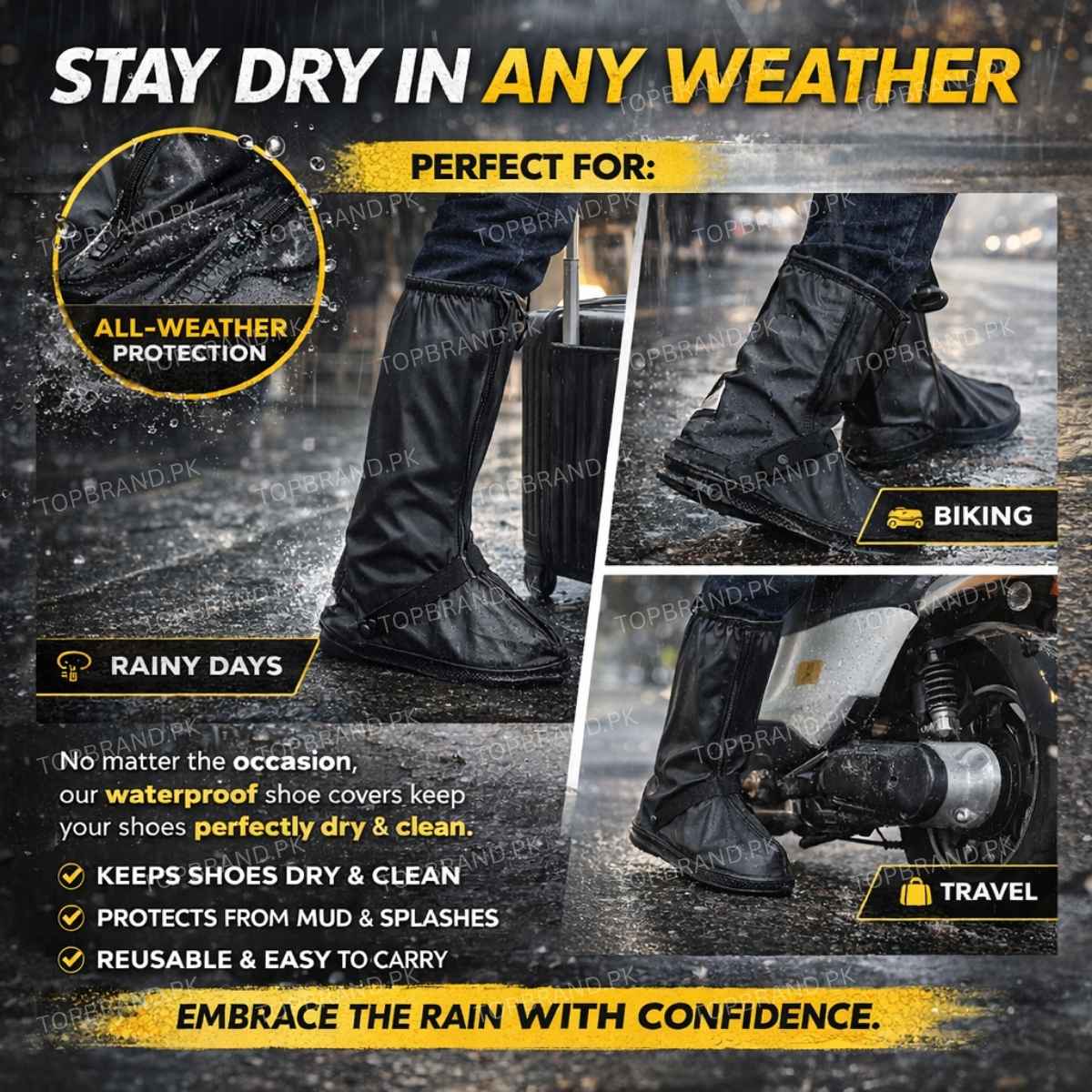 Rain Suit, Rain Coat, Water proof Rain Suit, Premium Quality Rainsuit, Large Size Rain Suit, Top Quality Rain Suit, Premium Quality Rain suit, impor
water proof rain boot cover
Black waterproof rain shoe cover made of PVC with adjustable strap and full-length zipper
Anti-slip reusable rain shoe cover for men and women in black color PVC material
Waterproof shoe protector cover for rainy days with durable PVC and secure fit design
Black rain boot cover for shoes with zipper closure and non-slip sole for outd