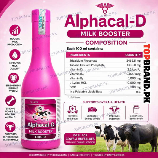 Tricalcium Phosphate 
Vitamin A 
Vitamin D 
Vitamin B1
Vitamin E 
Sodium Chloride 
Alpha cal D
Milk Booster , Milk Production, Minerals Mixture