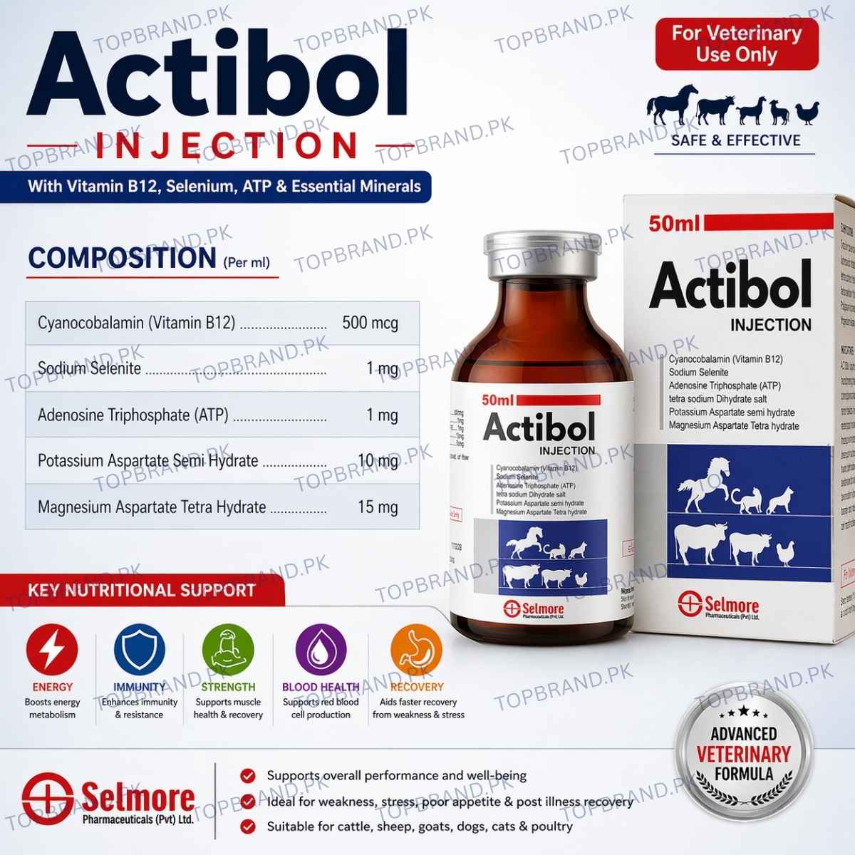 Actibol 50ml Vitamin B12 + Selenium + ATP Veterinary Injection