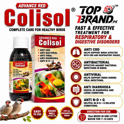 Advance Red Colisol (60ml) (Anti CRD, Antibacterial & Antiviral Liquid for Birds) Diarrhoea, Loose Motion, Respiratory Care &amp; Digestive Helth Support for Birds