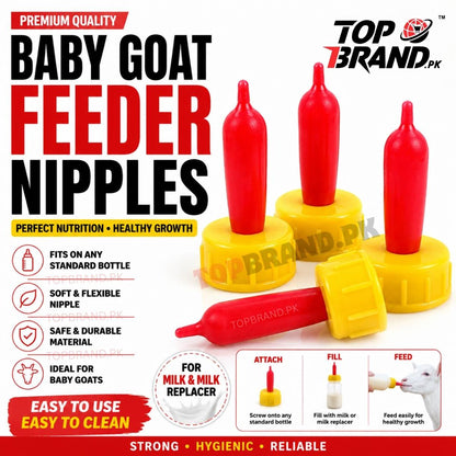 Baby Goat Bottle Feeder Nipple with Screw Cap (Pack of 10)
