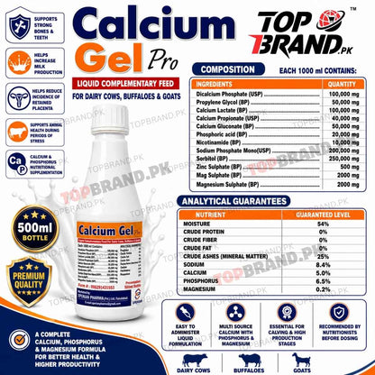 Xperian Pharma Calcium Gel Pro veterinary calcium Supliment  Pakistan  Propylene Glycol  Phosphoric Acid for cows buffaloes goats Liquid calcium feed for dairy animals goat sheep calcium tonic Dicalcium Phosphate Dairy livestock mineral feed supplement calcium supplement for cows Calcium supplement for buffaloes Calcium Propionate Calcium phosphorus supplement for cows Calcium phosphorus magnesium animal feed 
Calcium Lactate Calcium Gluconate  Calcium Gel Pro calcium bypass fat 84