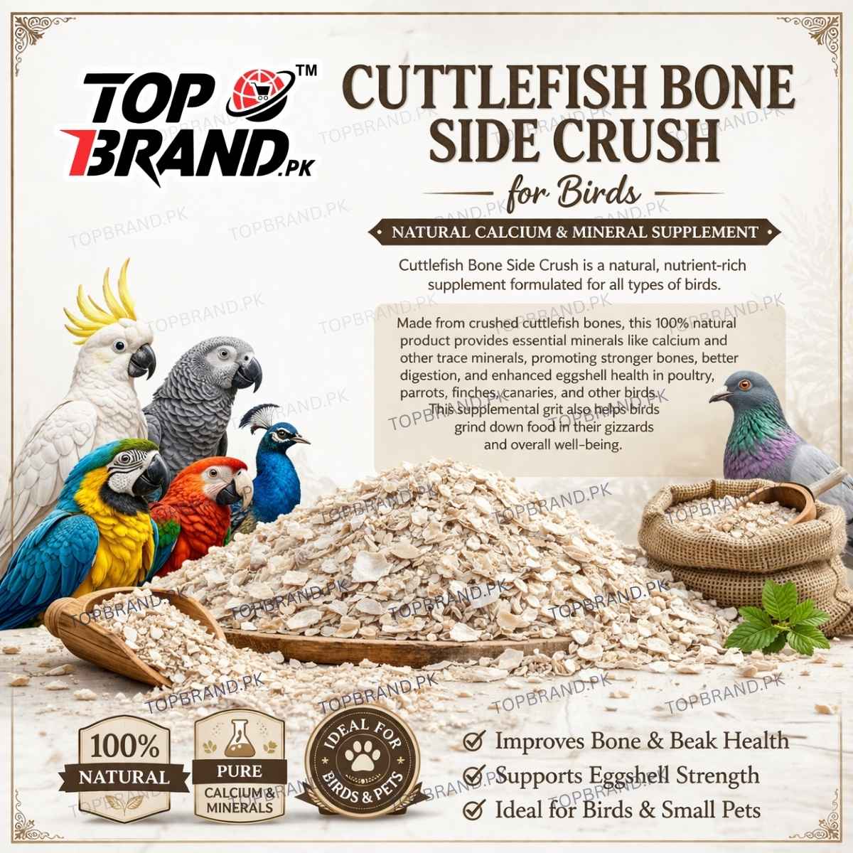 Cuttlefish Bone Side Crush (800g) for Birds – High Calcium Mineral Source for Birds & Pets