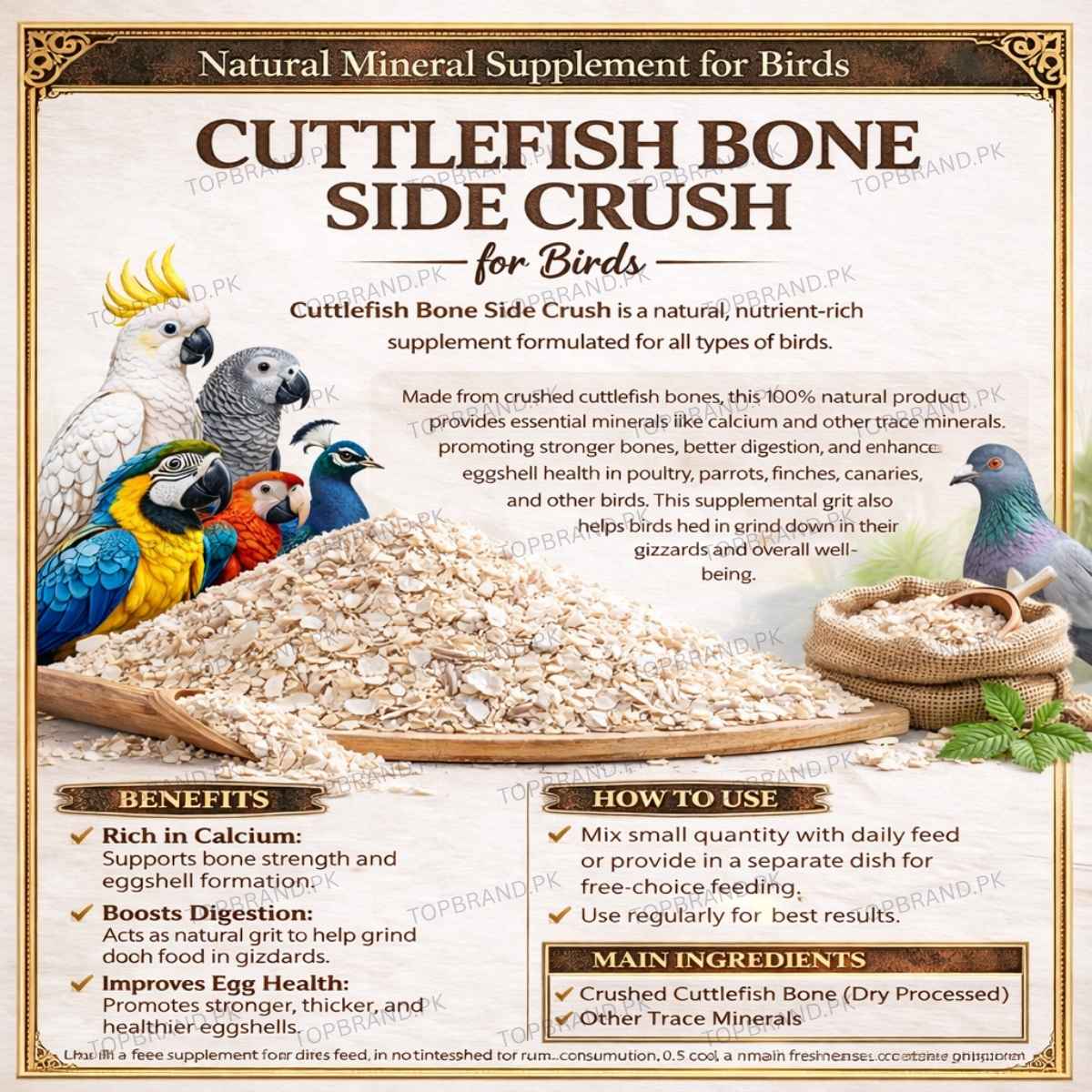 Cuttlefish Bone Side Crush (800g) for Birds – High Calcium Mineral Source for Birds & Pets