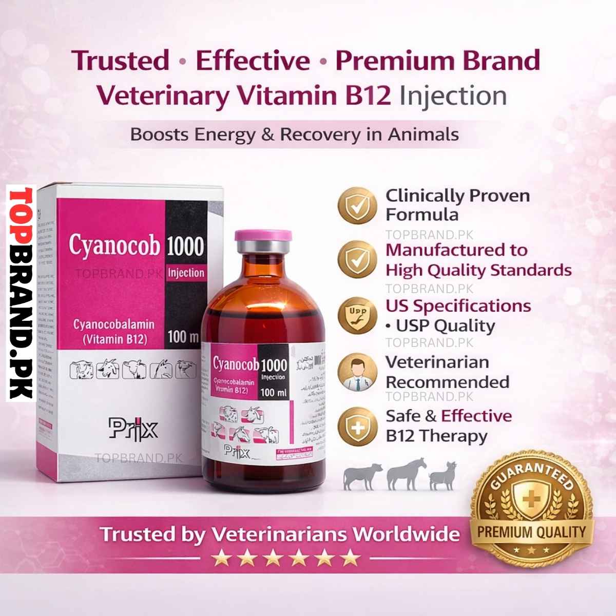 High Potency Vitamin B12 Injection for Animals Cyanocob 1000 Top Brand High Potency Vitamin B12 Injection for Animals Cyanocob 1000 Top Brand