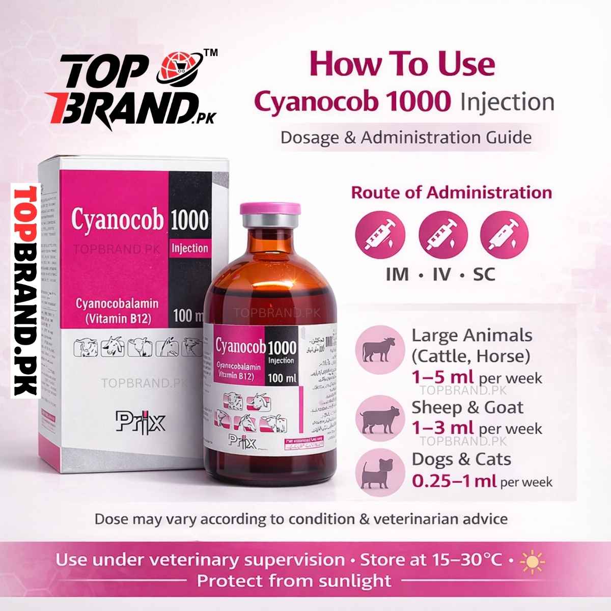 High Potency Vitamin B12 Injection for Animals Cyanocob 1000 Top Brand High Potency Vitamin B12 Injection for Animals Cyanocob 1000 Top Brand