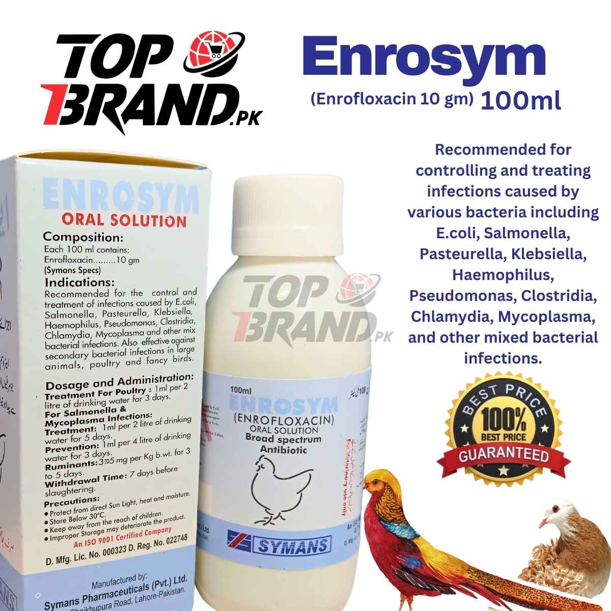 Enrosym (Enrofloxacin) Effective Solution for Bacterial Infections in Poultry & Livestock