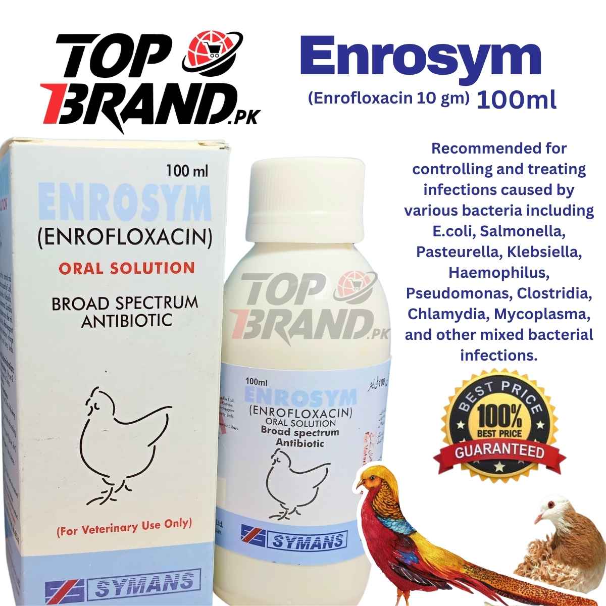 Enrosym (Enrofloxacin) Effective Solution for Bacterial Infections in Poultry & Livestock