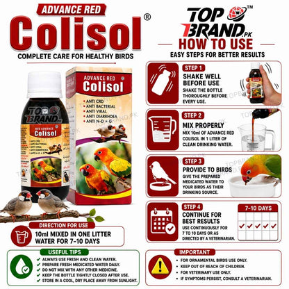 Advance Red Colisol (60ml) (Anti CRD, Antibacterial & Antiviral Liquid for Birds) Diarrhoea, Loose Motion, Respiratory Care &amp; Digestive Helth Support for Birds
