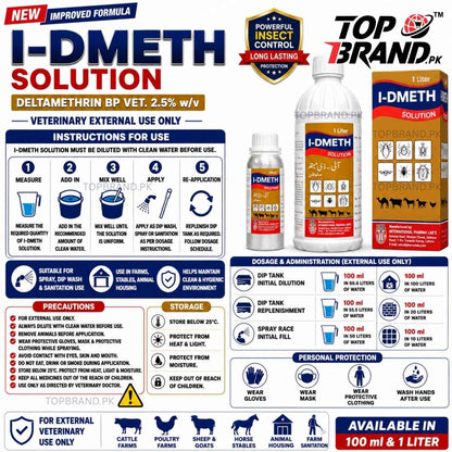 I-DMETH (Deltamethrin) Solution (For Fleas, Tcks, Mites control)