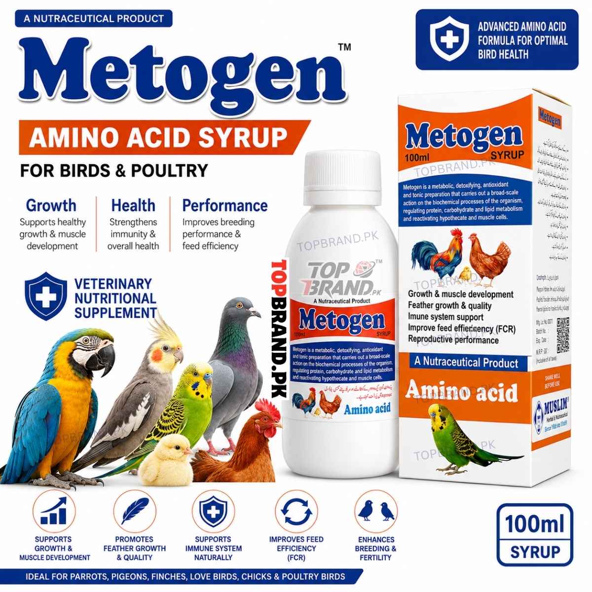 Metogen Amino Acid 100ml Syrup for Birds and Poultry