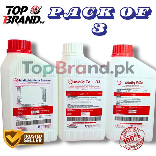 Mialiq CaD3 - Mialiq E/Se - Mialiq Multivita Betaine 1litr | Poultry & Fancy Bird Health & Breeding Set | Pack of 3