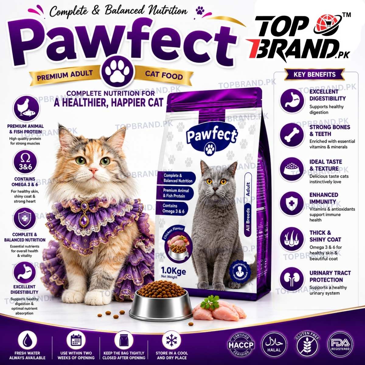 Pawfect Adult Cat Food 1kg – Chicken Flavour Complete & Balanced Nutrition