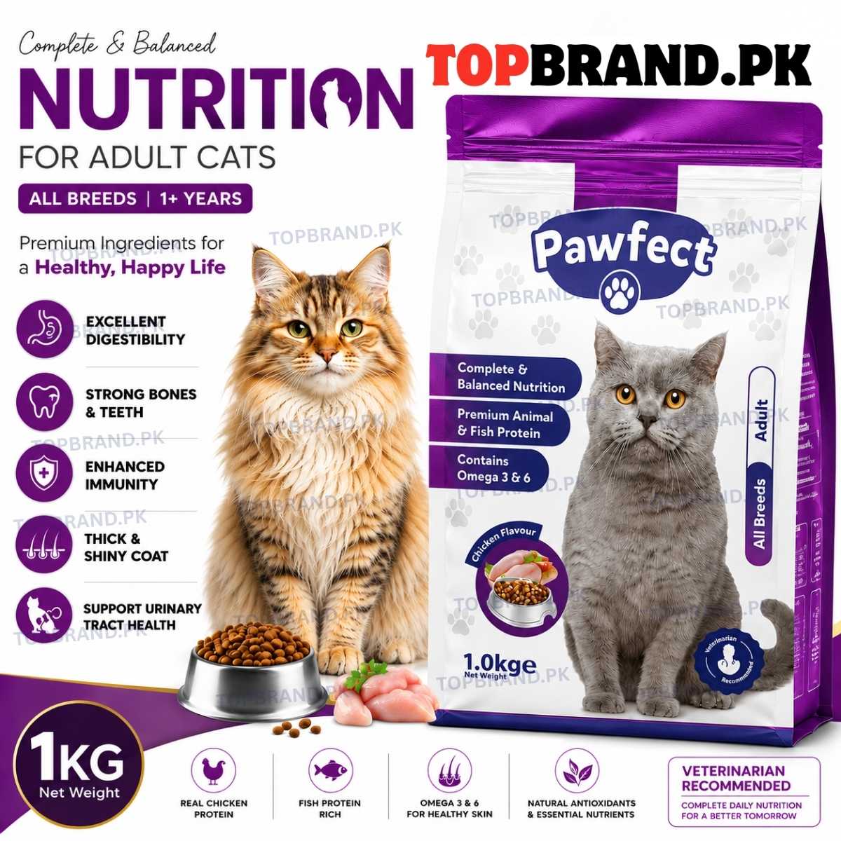 Pawfect Adult Cat Food 1kg – Chicken Flavour Complete & Balanced Nutrition