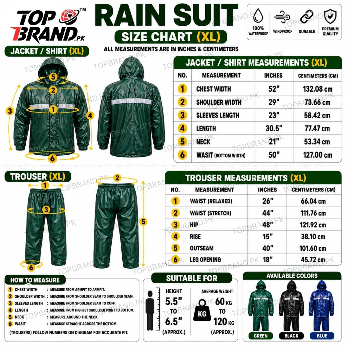 Rain Suit, Rain Coat, Water proof Rain Suit, Premium Quality Rainsuit, Large Size Rain Suit, Top Quality Rain Suit, Premium Quality Rain suit, imported rin suit, imported quality rain suit, high rated rain suit, Water Proof Rain coat, premium quality rain coat, pvc rain coat,imported rain coat,high quality rain coat, Brsati, Rain suir measurment available sizes chart