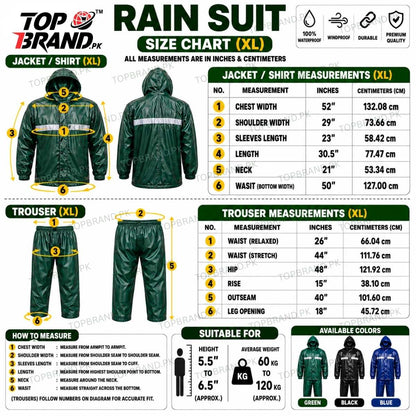 Rain Suit, Rain Coat, Water proof Rain Suit, Premium Quality Rainsuit, Large Size Rain Suit, Top Quality Rain Suit, Premium Quality Rain suit, imported rin suit, imported quality rain suit, high rated rain suit, Water Proof Rain coat, premium quality rain coat, pvc rain coat,imported rain coat,high quality rain coat, Brsati, Rain suir measurment available sizes chart