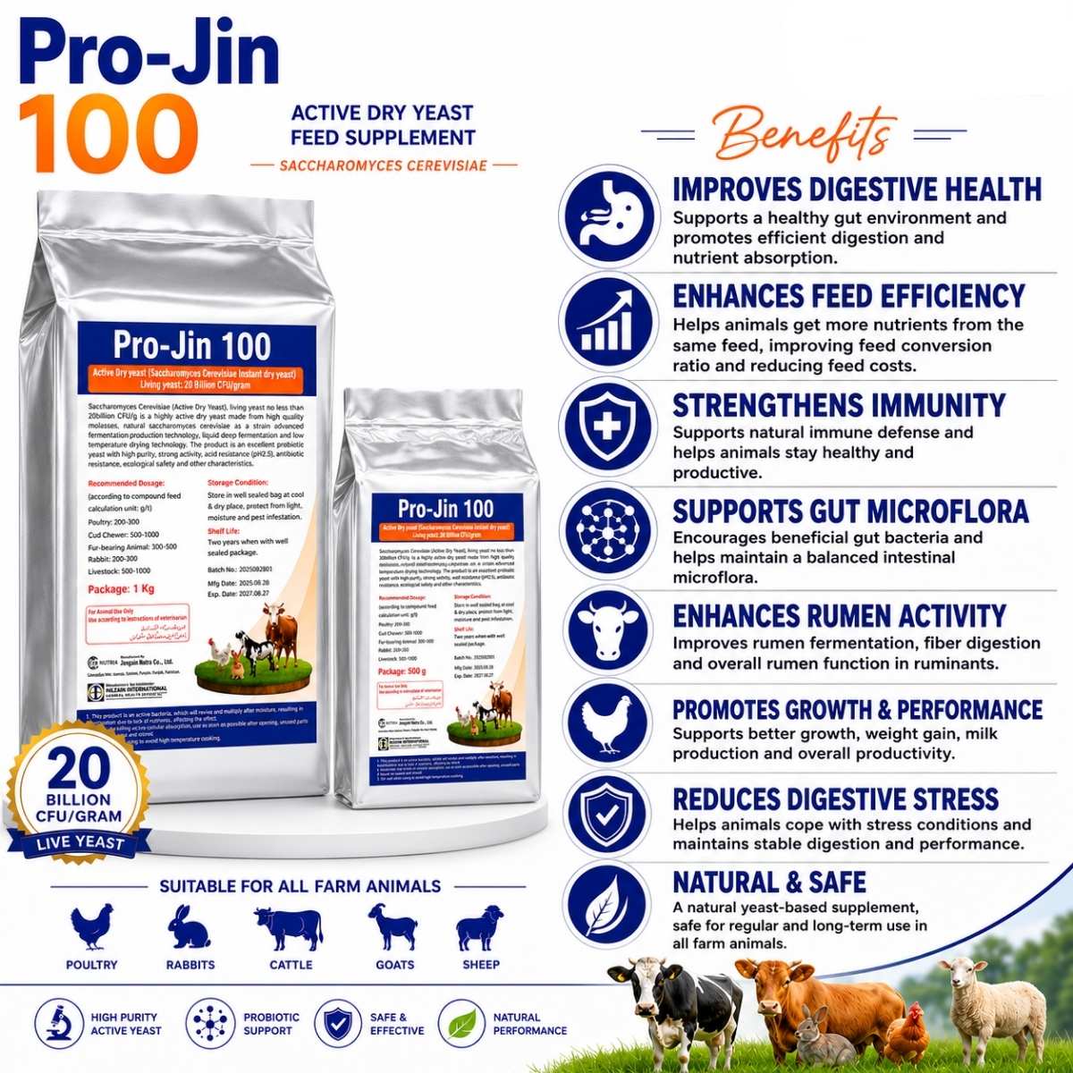 Pro-Jin 100 (Live Yeast-Probiotic) Active Dry Yeast Feed Supplement