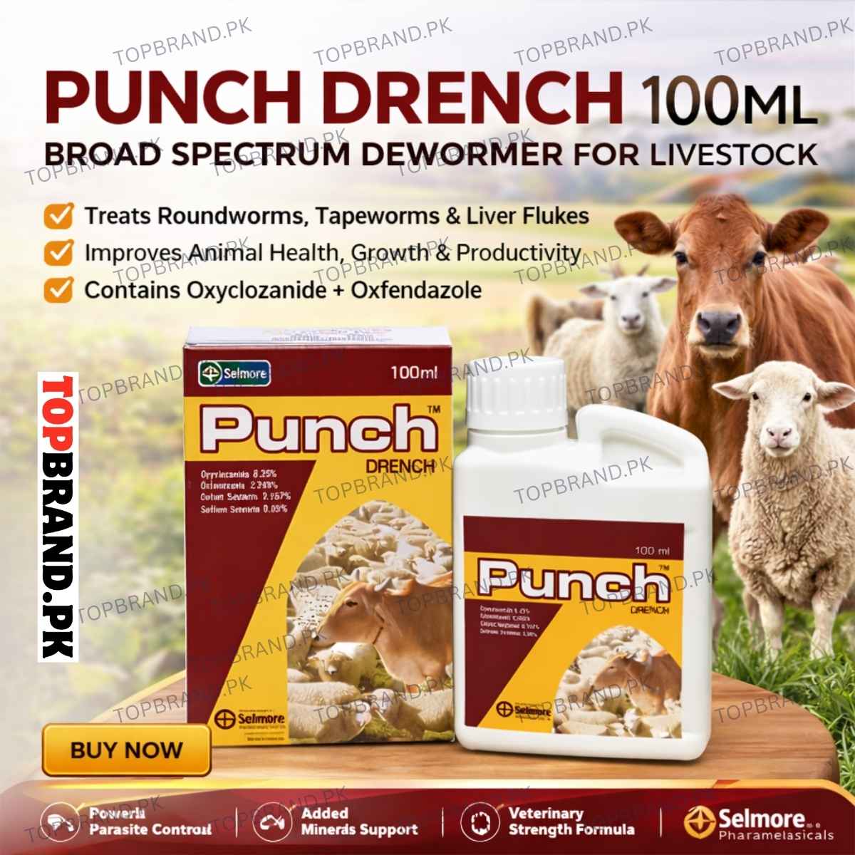 Punch Drench 100ml

livestock dewormer Pakistan

cattle deworming medicine

sheep goat worm treatment

veterinary dewormer liquid

Oxfendazole Oxyclozanide drench

liver fluke treatment animals

farm animal parasite control

best dewormer for cattle

Selmore Punch Drench

Punch Dewormer