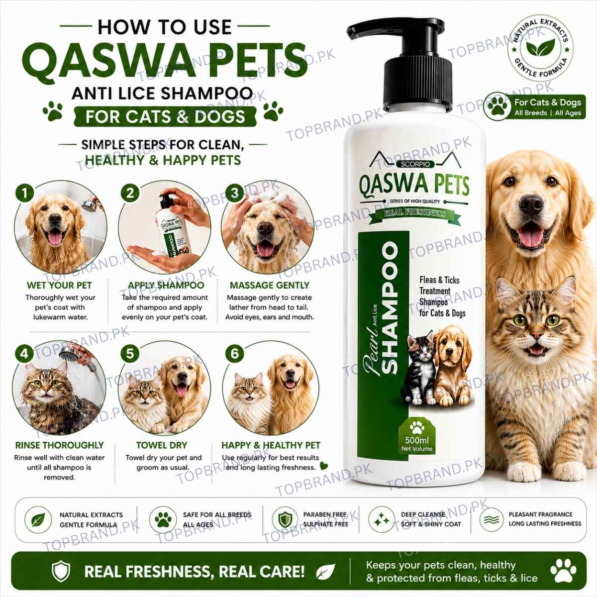 Cat & Dog Anti Lice, Anti Parasite, Flea & Tick Shampoo, Deep Cleansing & Odor Control &amp; Skin Protection Formula.