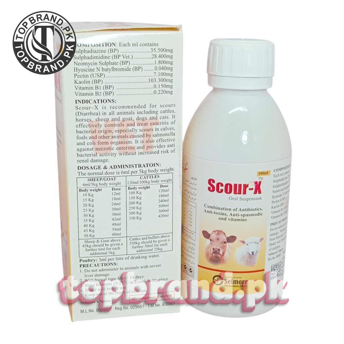 Scour-X Diarrhea Remedy for Cattle, Sheep, Goats, Dogs, Cats, and Horses