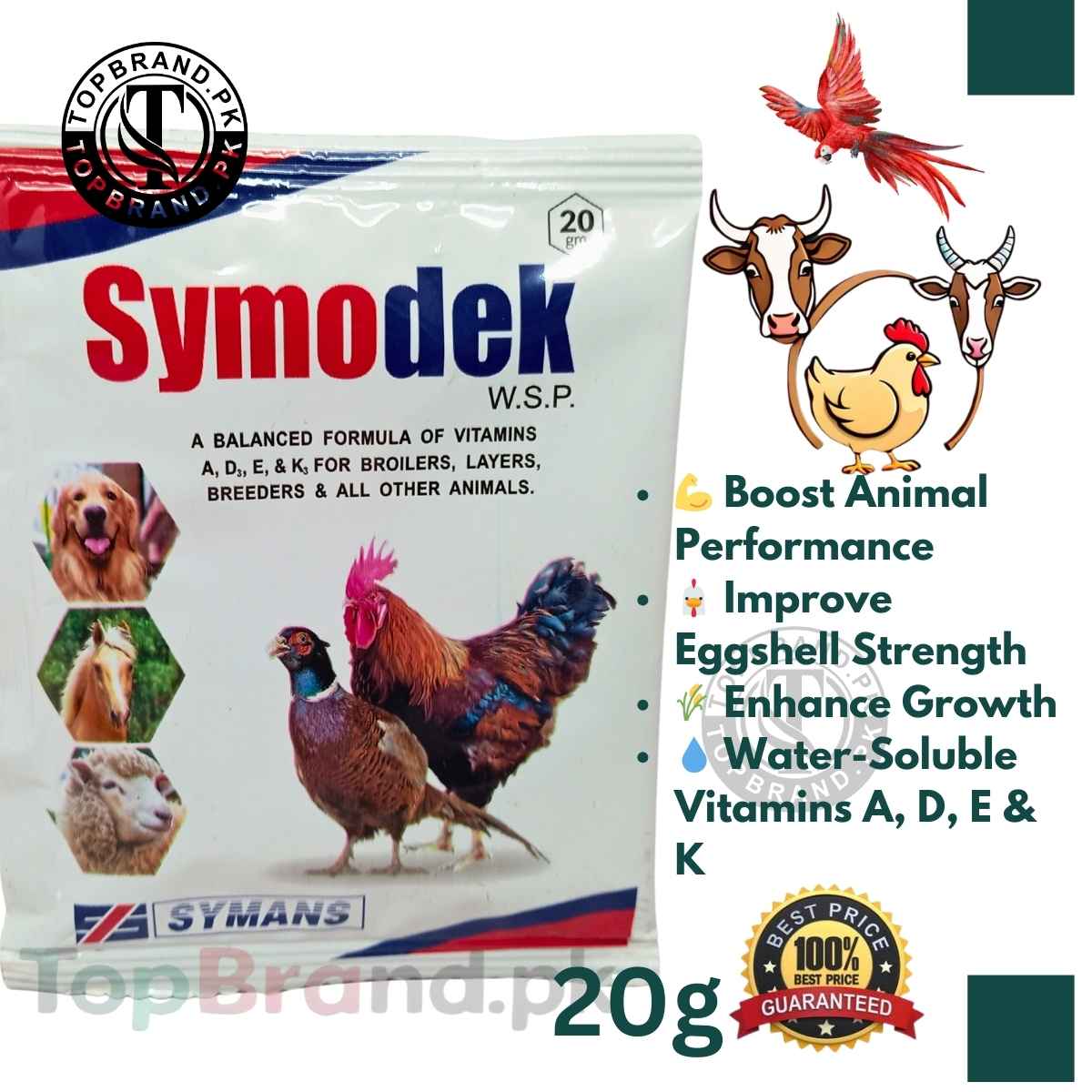 
Symodek ADEK Supplement
Poultry Growth Enhancer
Bird Egg Production Booster
Livestock Nutritional Supplement
ADEK for Parrots and Finches
Animal Health and Immunity Support
Fertility and Hatchability Enhancer
Intestinal Health for Poultry
Pregnancy Care for Livestock
Symodek Vitamin Supplement