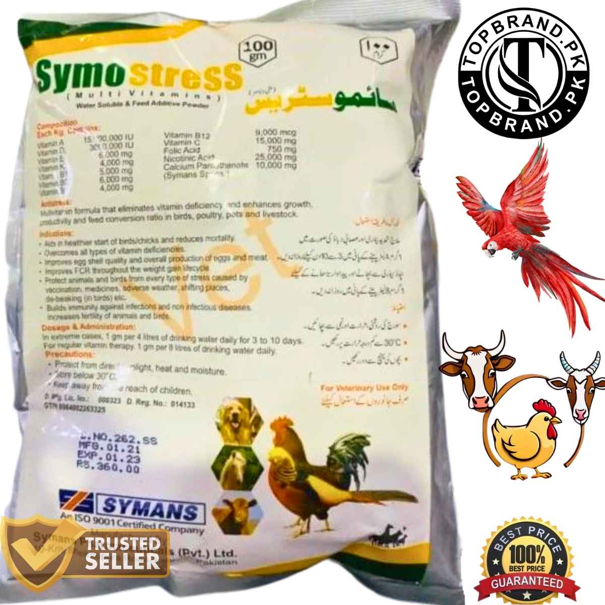 Symostress Multivitamin
Bird and Animal Supplements
Stress Relief for Animals
Multivitamin for Poultry
Fancy Bird Multivitamin
Vitamin Boost for Livestock
Animal Health Supplement
Immunity Support for Birds
Stress Management for Animals
Growth Enhancer for Animals