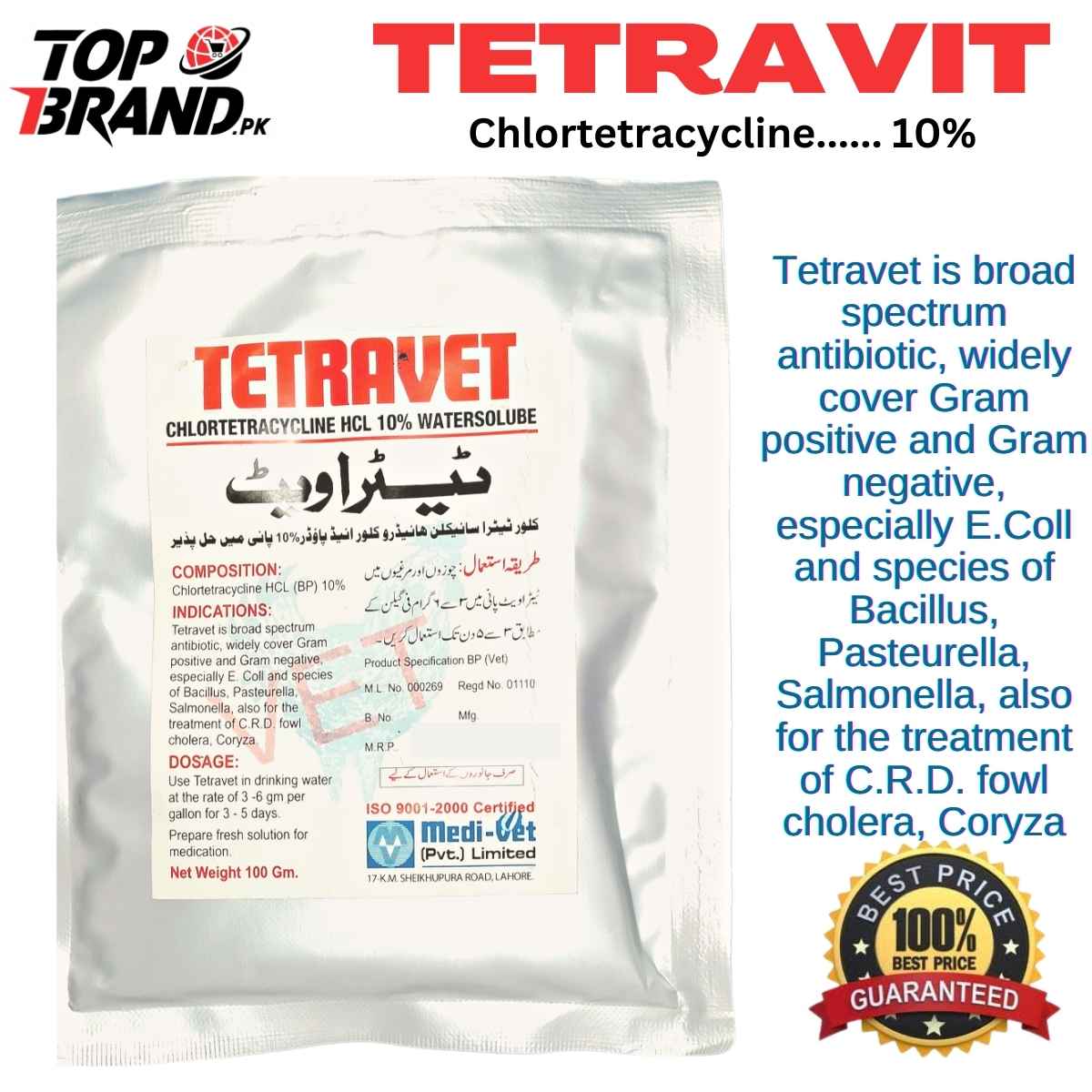 Tetravet (Chlortetracycline 10%) Fast Relief from CRD, Cholera, and Coryza